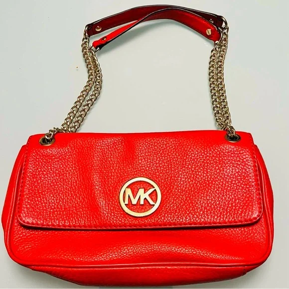 Michael Kors Vibrant Red Pebbled Leather Fulton Crossbody/Shoulder/Handbag Purse - Picture 2 of 6